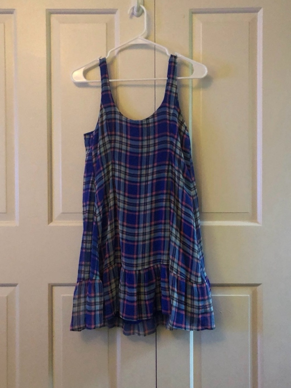 Hollister Blue Plaid Sleeveless Ruffle Hem Dress